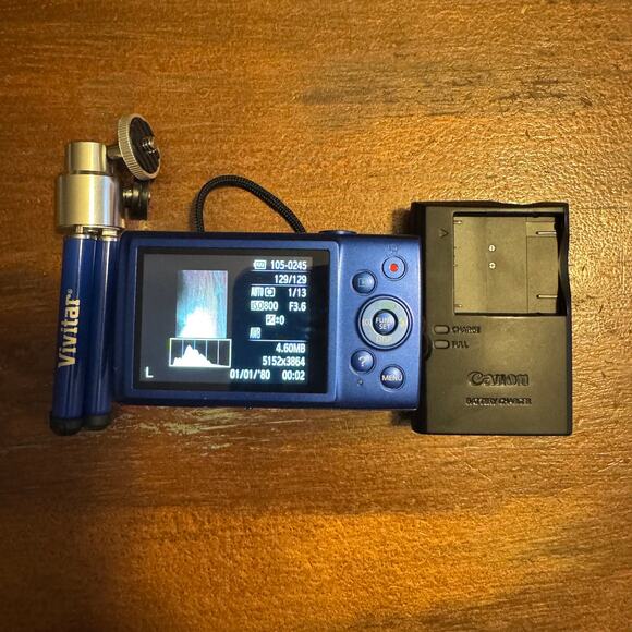 CANON BLUE Power Shot ELPH 170 IS 20MP 12x Optical Digital Camera w/ Accessories - Picture 8 of 9